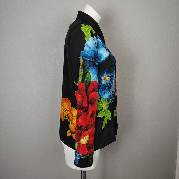 Alice + Olivia Willa Silk Le Parisien Floral Placket Top Blouse  Medium FLAW - Picture 3 of 16